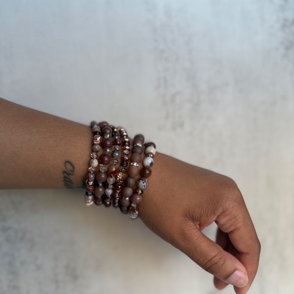 Rose Gold Bracelet Set | Hand Made Beaded Bracelet Stack - Picture 5 of 5